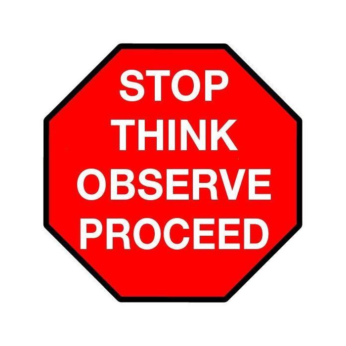 Standard Red Stop Sign with messaging "Stop Think Observe Proceed" Floor Marking, 48" STP48WMSG