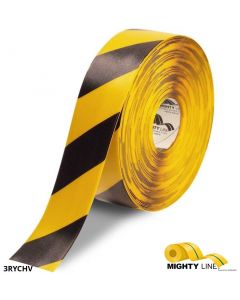 Mighty Line 3" Yellow Tape with Black Chevrons - 100' Roll 3RYCHV