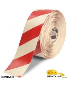 Mighty Line 4" White Tape with Red Chevrons - 100' Roll 4RWCHVRED