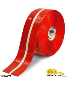 Mighty Line 4" Red Tape with White Center Line - 100' Roll 4RRWCTR