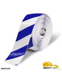 Mighty Line 4" White Tape with Blue Chevrons - 100' Roll 4RWCHVB