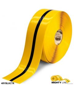 Mighty Line 4" Yellow Tape with Black Center Line - 100' Roll 4RYBLKCTR