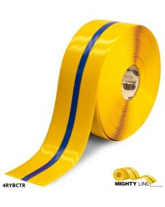 Mighty Line 4" Yellow Tape with Blue Center Line - 100' Roll 4RYBCTR
