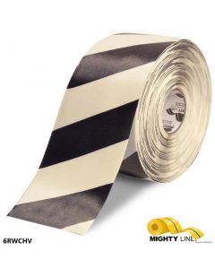 Mighty Line 6" White Tape with Black Chevrons - 100' Roll 6RWCHV