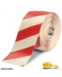 Mighty Line 6" White Tape with Red Chevrons - 100' Roll 6RWCHVRED