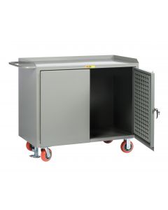Little Giant Mobile Bench Cabinets with Pegboard or Louvered Panel Doors and Available in Powder Coated Steel MB2448LPDFL