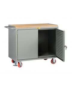 Little Giant Mobile Bench Cabinets with Pegboard or Louvered Panel Doors and Available in 1-3/4" Butcher Block MJ2448LPDFL