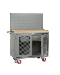 Little Giant Mobile Bench Cabinets With Pegboard Panel and 1-3/4" Butcher Block MJP2DHDFLPB