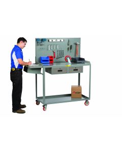 Little Giant Work-Height Mobile Workstation with writing shelf, drawers, and pegboard QC2448TL2DRPB