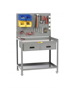 Little Giant Steel Workstation With 2 Locking Storage Drawers and Pegboard Panel SW2436LLPB2DR