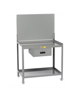 Little Giant Steel Workstation With Locking Storage Drawers and Pegboard Panel SW2436LLPBDR