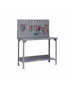 Little Giant Welded Steel Fixed Height Workbench With Lower Shelf and Pegboard Panel WST2244836PB