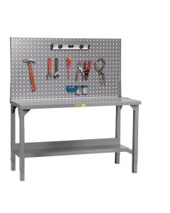 Little Giant Welded Steel Adjustable Height Workbench With Lower Shelf and Pegboard Panel WST22448AHPB