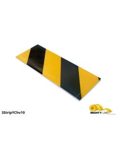 Mighty Line, Yellow and Black Hazard, 3" by 10" Segments, Peel and Stick 10" Strips 3STRIPYCHV10