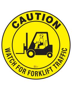 Caution Watch For Forklift Traffic, Mighty Line Floor Sign, Industrial Strength, 16" Wide CW4FL16